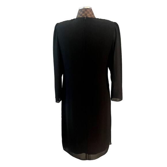 Ursula of Switzerland Black Shift Dress Sz 12 Sequin Flower Sheer Sleeve Formal - Picture 4 of 13